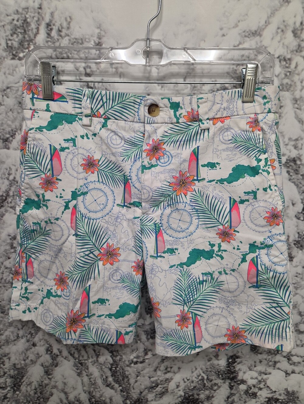 Vineyard Vines Mens Breaker Shorts Size 28, Nautical Map/Floral Print Neon